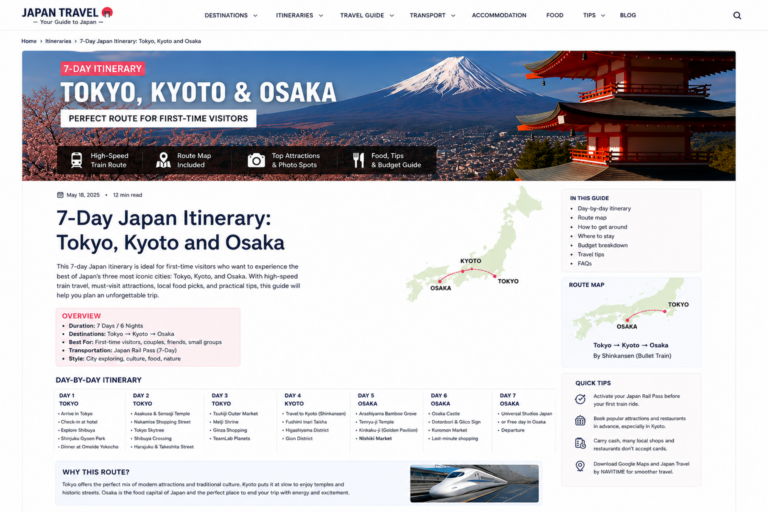 Seven-day Japan itinerary through Tokyo, Kyoto and Osaka