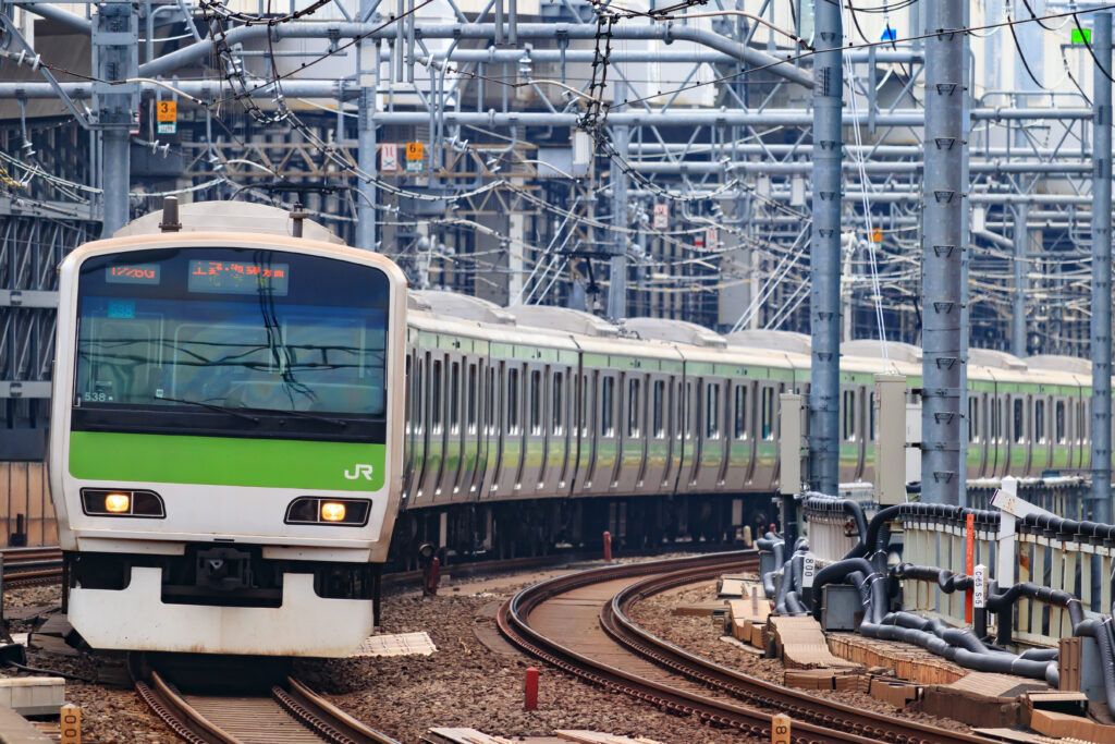 Yamanote Line train at Akihabara Station in Tokyo, Japan